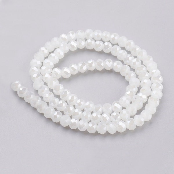 Perles toupies blanc irisé 6x4mm, perles bijoux, perle cristal, verre facette, fil de 42 cm G6137