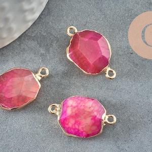 Natural agate connector pendant tinted pink gold iron 25mm, natural stone jewelry creation, x1 G5707
