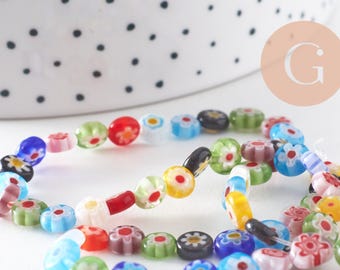 Millefiori glass circle bead, 6mm, lucky glass bead, handmade glass bead, summer jewelry bead, 35cm strand, x1 (G5384)