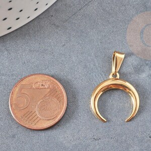 Pendentif acier doré croissant lune,breloque doré, acier chirurgical,acier doré, pendentif sans nickel, 19mm, x1 (G4840)