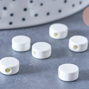 perles porcelaine blanche, fournitures créatives, perle céramique, perle porcelaine,perle disque, céramique blanche,8mm,Lot de 10 G3497