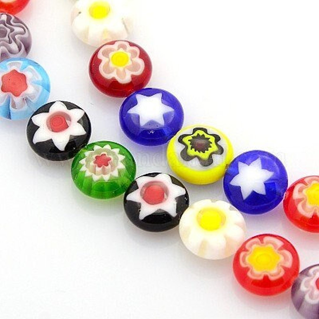 Perles En Verre Millefiori Multicolores - Pour DIY Bijoux, Modèles Fleur Ou Colorés, Neuf