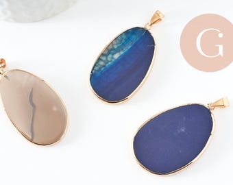 Pendentif ovale agate bleue,Pendentif pour bijoux, pendentif pierre, pierre naturelle, pendentif bleu,agate naturelle,43mm-G1381