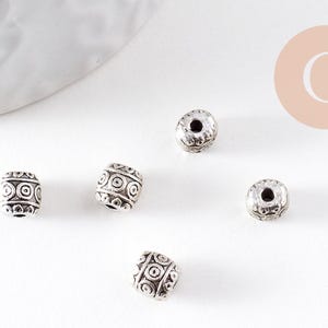 antique silver engraved oval washer, gold beads, nickel free, spacer bead, 6mm x 10 (G2060)