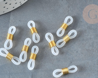 Tapones para los extremos de los cordones de gafas, chapados en oro blanco, 19,5 mm, x10 (G2681)