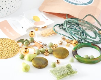 Mix kit of Oliveira green beads, Boxes and kits for creating DIY costume jewelry, the kit, G9135