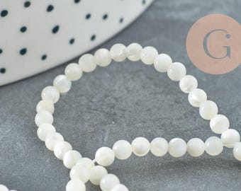 Round white mother-of-pearl bead, round mother-of-pearl bead, natural shell, 40cm wire, 3mm, x1 (G1725)
