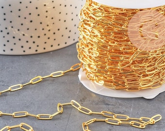 Chaine laiton doré maille rectangle,chaine collier,création bijoux,chaine large,11x4.3mm,vendue au mètre,G2442