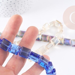 Perle verre carré irisé facetté 12mm, x5 perles (G9076)