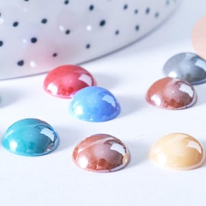 Round dome cabochon iridescent porcelain multicolor 12mm, custom ceramic cabochons, x10 G8703