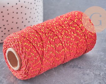 Red golden metallic cord, jewelry making, red thread, scrapbooking thread, wedding thread, 1.5mm width, 5 meters