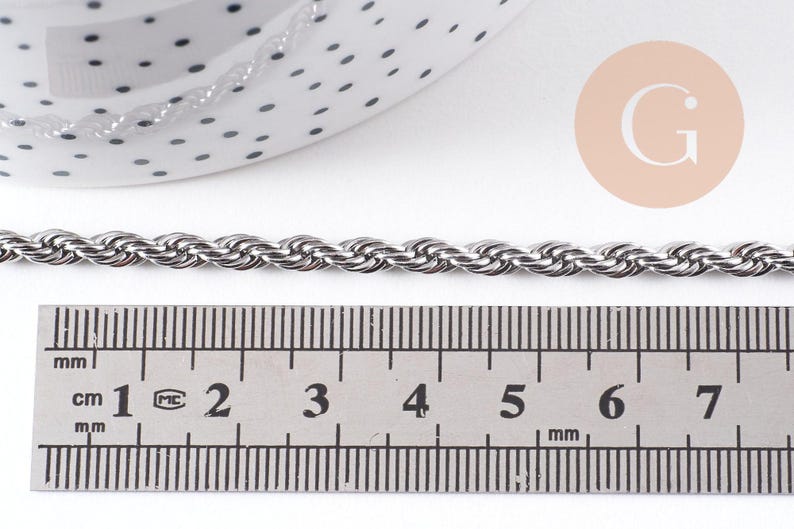 Collier Chaine complète torsadée acier 304 inoxydable platine 3.8mm/60cm, x1 (G1113)