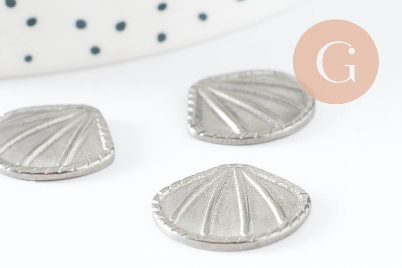 cabochon coquillage acier inoxydable platine 18.5mm, x1 (G10193)