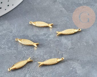 Fish charm, 304 stainless steel, 14k gold plated, 21mm, x1 (G1529)