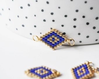 MIYUKI TOHO blue gold seed diamond connector pendant, glass pendant for jewelry creation, 18x12mm, unit G4028
