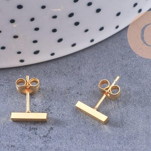Gold-plated 304 stainless steel rectangular stud earrings, IP 6mm, pair (G0212)