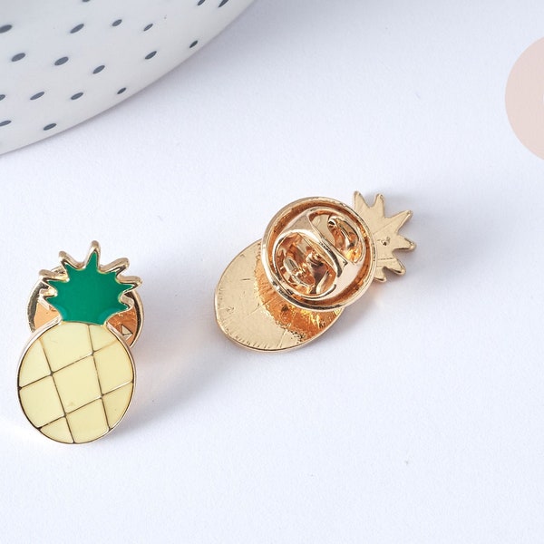 Yellow and green pineapple enamel brooch gold zamac 23x12mm, original brooch, X1 G7847