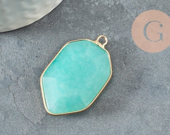 Blue jade hexagon pendant, stone pendant necklace, natural stone, jade pendant, natural jade, 36mm x1 G1624
