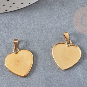 Pendentif coeur support cabochon acier inoxydable doré 21.5mm x1 (G4834)