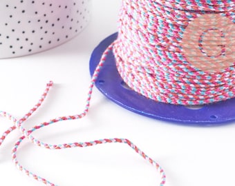 2mm braided cord, white, pink, and blue, jewelry cord, multicolor scrapbooking cord, 1 meter, G5938