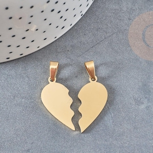 Separable gold-plated steel heart pendant, nickel-free gold-plated steel pendant for creating love and BFF jewelry, 26.5mm, x2 G3633
