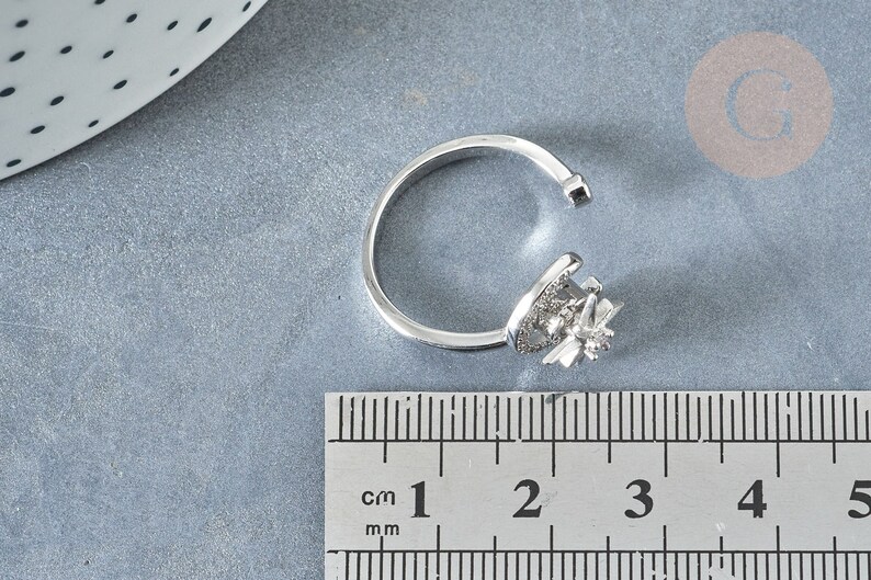 Adjustable Ring Rotatable Moon Star Brass Platinum Zircon White 16.9mm, Thin Ring to Gift, Jewelry to Gift, 16.9mm G8031