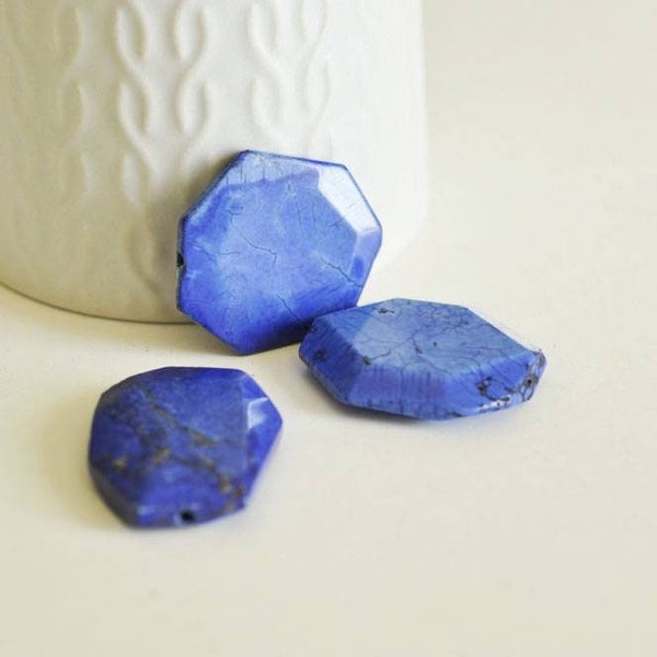 Perle hexagonale howlite bleue, howlite naturelle, perle bleue, 5 perles G5491