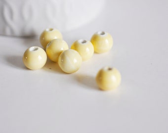 Pale yellow porcelain bead, ceramic bead, yellow porcelain, round bead, jewelry creation, 11m, X5 G1370