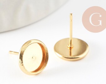 Stud ear studs cabochon support 8mm 304 stainless steel gold, pierced earring support X10 G5322