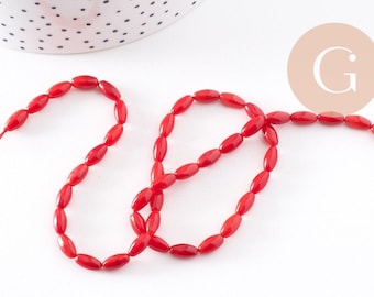 perle ovale corail rouge,perles corail, fabrication bijoux,grain de riz,corail rouge,corail naturel, fil 51 perles-G993