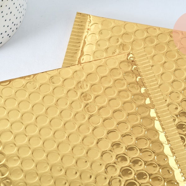 Gold metallic plastic bubble envelopes 22.5x15cm, self-adhesive packaging for your shipments, X10 G6809