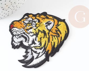 Parche bordado termoadhesivo de tigre para personalización de ropa, parche termoadhesivo, parche bordado, 85 mm, 1 unidad G2858