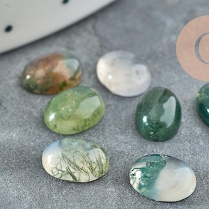 Moss agate cabochon, green agate, oval cabochon, natural agate, 8x6mm, agate cabochon, x1 G0413