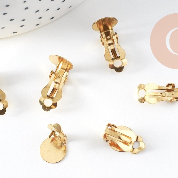 boucle Clip laiton brut, fournitures créatives,suppprt boucles clips,oreille non percée, création boucles d'oreilles, lot de 10,16mm-G1520