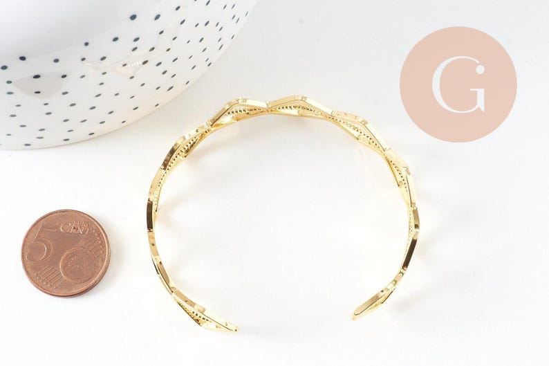 Bracelet jonc réglable lisange laiton doré 14k 50mm, x1 (G4698)