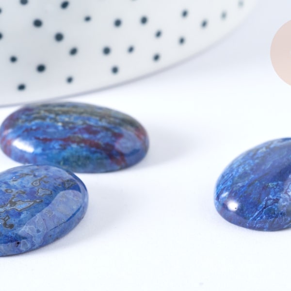 Cabochon ovale jaspe ondulée teinté bleue foncé 25mm,cabochon ovale, jaspe naturel X1  G7652