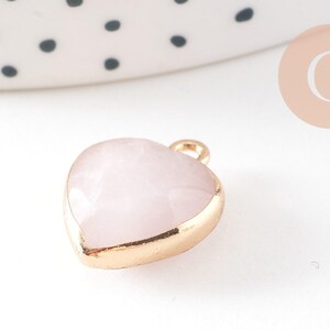 Pendentif coeur quartz rose facette fer doré 17mm,pendentif bijoux pierre naturel, x1 (G0856)