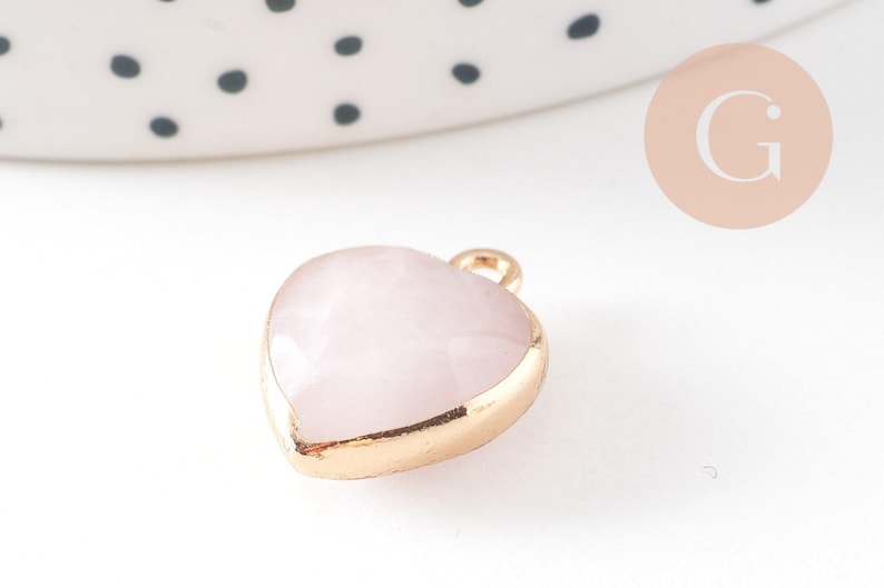 Pendentif coeur quartz rose facette fer doré 17mm,pendentif bijoux pierre naturel, x1 (G0856)