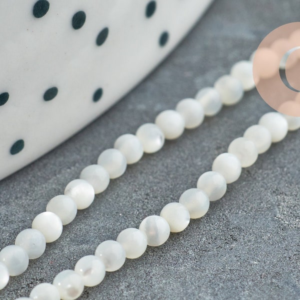 Perle ronde nacre coquillage blanc 2mm,perle en coquillage pour fabrication bijoux nacre,  fil de 40cm, X1  G5590