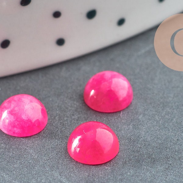 Cabochon jade rose fuchsia, fournitures créatives, cabochon rond, jade naturel,jade rose, pierre naturelle,6mm, X1 G1411