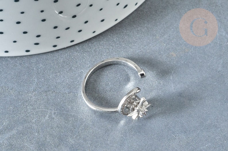 Adjustable Ring Rotatable Moon Star Brass Platinum Zircon White 16.9mm, Thin Ring to Gift, Jewelry to Gift, 16.9mm G8031