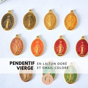 Oval Virgin Mary medal pendant in gold-plated brass and enamel, 19.5mm x1 (G2939)