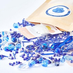 Kit mix de perles bleues Santorin, Coffrets et kits pour la création de bijoux fantaisie DIY, x1 (G8346)