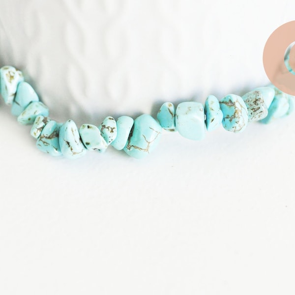 perles chips howlite turquoise,bijou pierre naturelle, perle naturelle, fabrication bijoux pierre naturelle, fil 85 cm,5-8mm,G3013