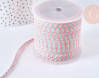 2mm Neon Pink, Turquoise and White Braided Cord, Jewelry Cord, Multicolored Cord, Decorative Rope, x 1 Meter G6816