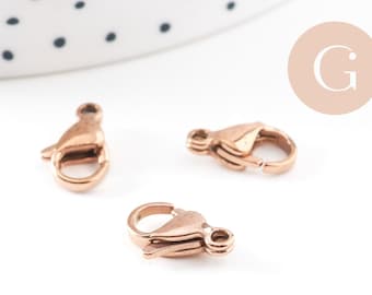 304 stainless steel rose gold IP 13mm lobster clasps, x5 (G10893)