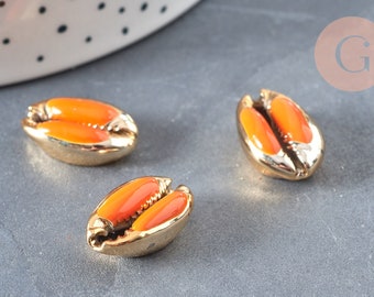 Resin golden cowrie shell pendant, natural shell, brown cowrie, shell, 19mm, X5 G4406