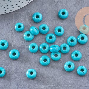 4 Perles Charms Donuts En Verre Marron & Bleu - Pour Bracelets DIY Et Créations