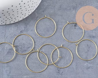 Raw brass hoop earrings 30mm, x 10/20/50/100 (G1603)