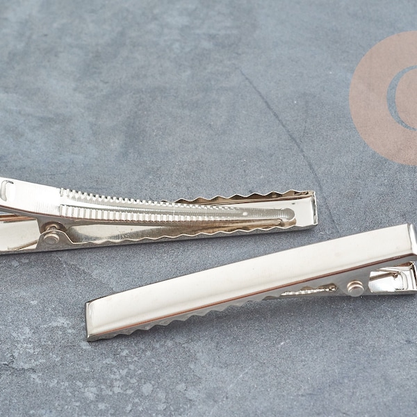 Silver metal clip barrette holder without tray 57mm, hairdressing supplies crocodile clip X2 G4983